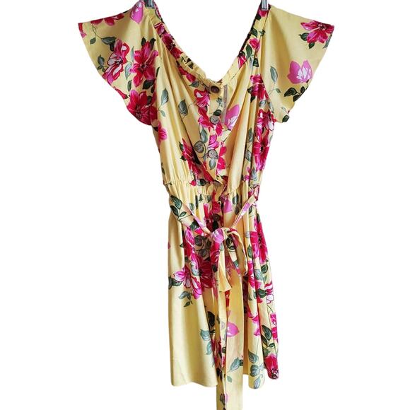 SPIN USA Women Plus 1X Dress Linen Blend Yellow Floral Off Shoulder Bust 42" NEW - Picture 1 of 10